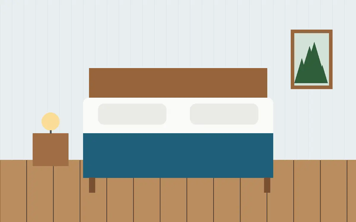 Illustration: Schlafzimmer mit Doppelbett und Nachttischlampe
