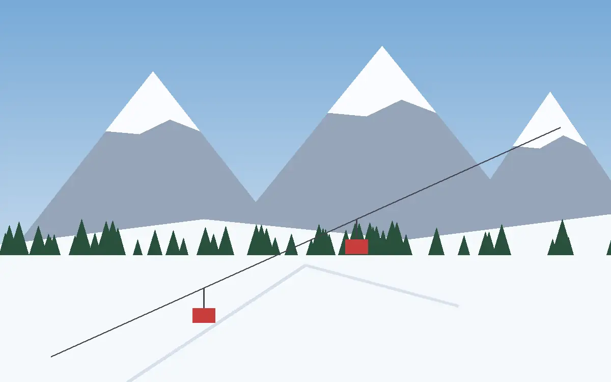 Illustration: verschneite Berge mit Skipiste und Gondelbahn